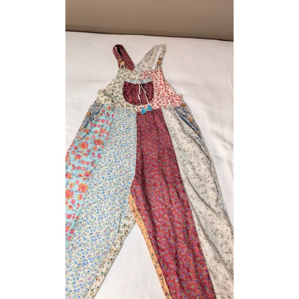 NWT Vtg Sacred Threads Patchwork Overalls CottageCore Boho Artsy Lagenlook Small - Picture 3 of 16